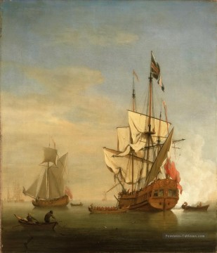  anglais Tableaux - un navire anglais de sixième vitesse tirant un salut comme une péniche laisse un yacht royal à proximité